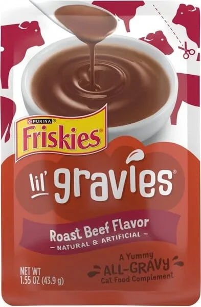 Purina Friskies Lil’ Gravies Roast Beef Wet Cat Food Topper Pouch – 1.55 Oz – Case of 16