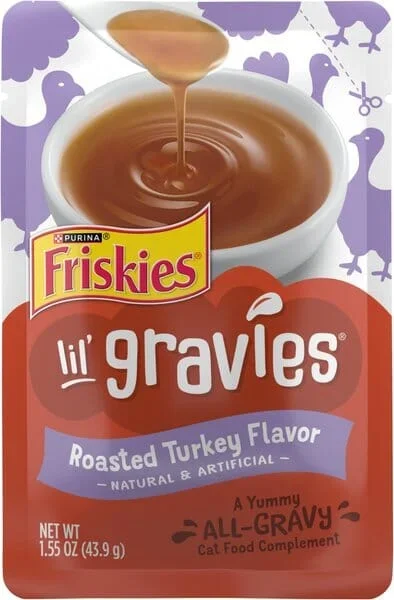 Purina Friskies Lil’ Gravies Turkey Wet Cat Food Topper Pouch – 1.55 Oz – Case of 16