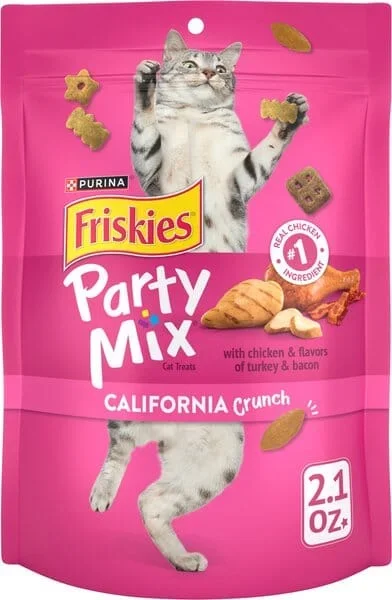 Purina Friskies Party Mix California Crunch Chicken Turkey and Bacon Crunchy Cat Treats – 2.1 Oz – Case of 10
