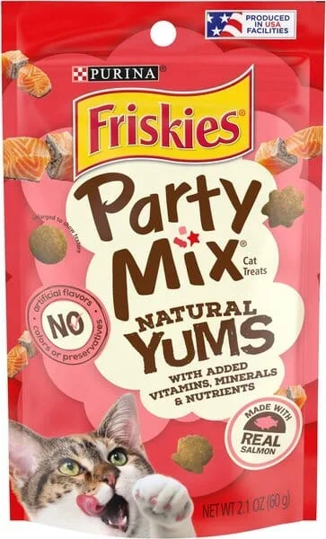 Purina Friskies Party Mix Salmon with Vitamins and Minerals Crunchy Cat Treats – 2.1 Oz – Case of 10