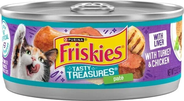 Purina Friskies Tasty Treasures Turkey Liver and Chicken Pate Canned Cat Food – 5.5 Oz – Case of 24