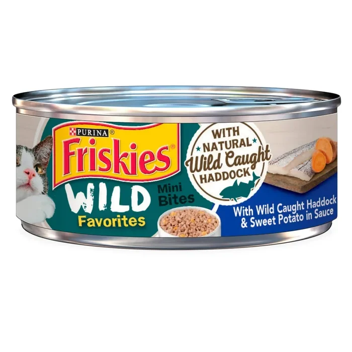 Purina Friskies Wild Haddock and Sweet Potato Canned Cat Food – 5.5 Oz – Case of 24