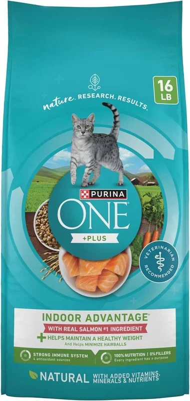 Purina One + Plus Indoor Advantage Healthy Weight and Immune Support Salmon Dry Cat Food – 16 Lbs