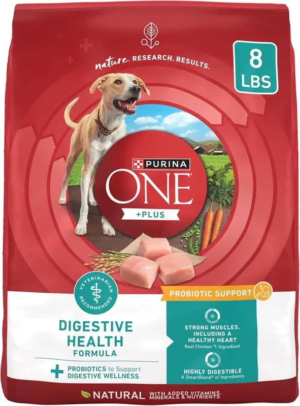 Purina One SmartBlend Digestive Health with Probiotics Tender Morsals Chicken Dry Dog Food – 8 Lbs – Case of 4