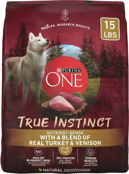 Purina One SmartBlend True Instinct Turkey and Venison Dry Dog Food – 15 Lbs
