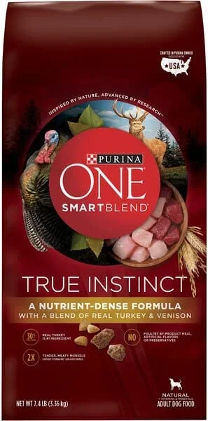 Purina One SmartBlend True Instinct Turkey and Venison Dry Dog Food – 7.4 Lbs – Case of 4