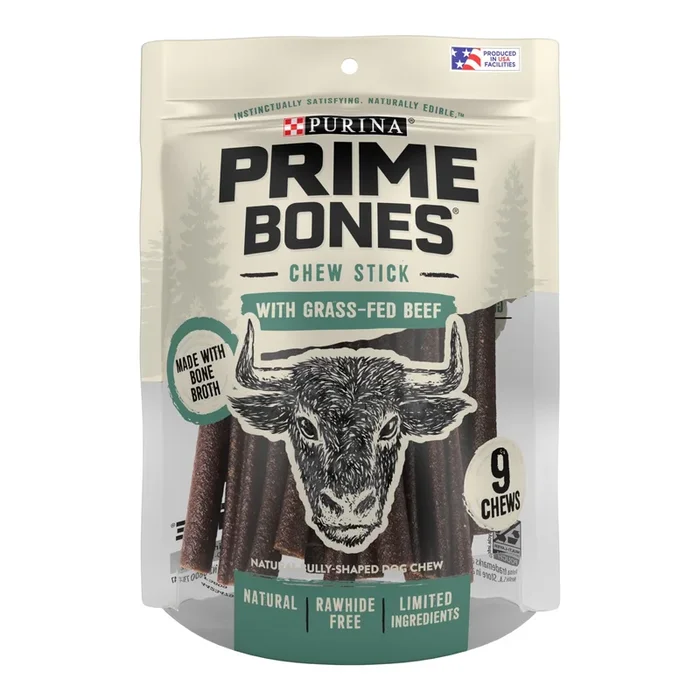Purina Prime Bone Grass-Fed Beef Chew Sticks Hard Chews Jerky Dog Treats – 9.3 Oz – Case of 6