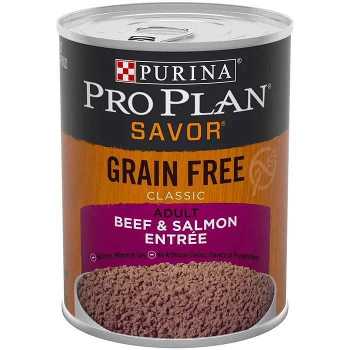 Purina Pro Plan Complete Essentials Grain-Free Classic Beef and Salmon Pate Entrée Adult Canned Dog Food – 13 Oz – Case of 12