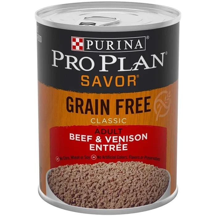 Purina Pro Plan Complete Essentials Grain-Free Classic Beef and Venison Pate Entrée Adult Canned Dog Food – 13 Oz – Case of 12