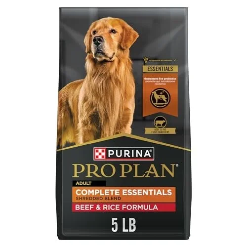 Purina Pro Plan Complete Essentials Shredded Blend Beef and Rice Adult Dry Dog Food – 5 Lbs – Case of 5