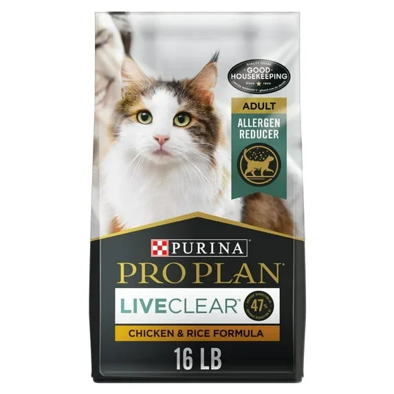 Purina Pro Plan LiveClear Allergen Reducing High-Protein Chicken and Rice Adult Dry Cat Food – 16 Lbs
