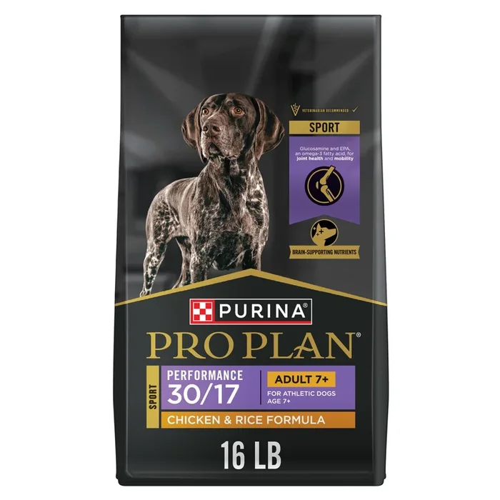 Purina Pro Plan Performance 30/17 Chicken and Rice Formula Adult 7+ Dry Dog Food – 16 Lbs