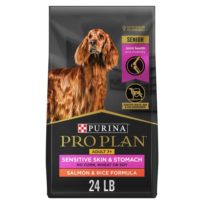 Purina Pro Plan Sensitive Skin and Stomach Salmon and Rice 7+ Senior Adult Dry Dog Food – 24 Lbs