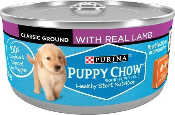 Purina Puppy Chow High-Protein Classic Ground Lamb in Gravy Puppy Canned Dog Food – 5.5 Oz – Case of 24