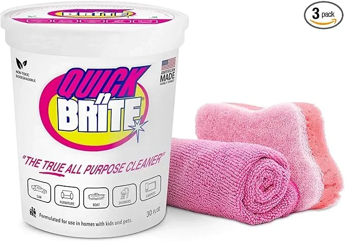 Quick ‘n Brite All Purpose Cleaning Paste – Miracle Cleaner for Tough Stains, Biodegradable, Non-Toxic, Pet-Safe, Multi-Surface Stain Remover, Made in USA, 32 Oz Kit