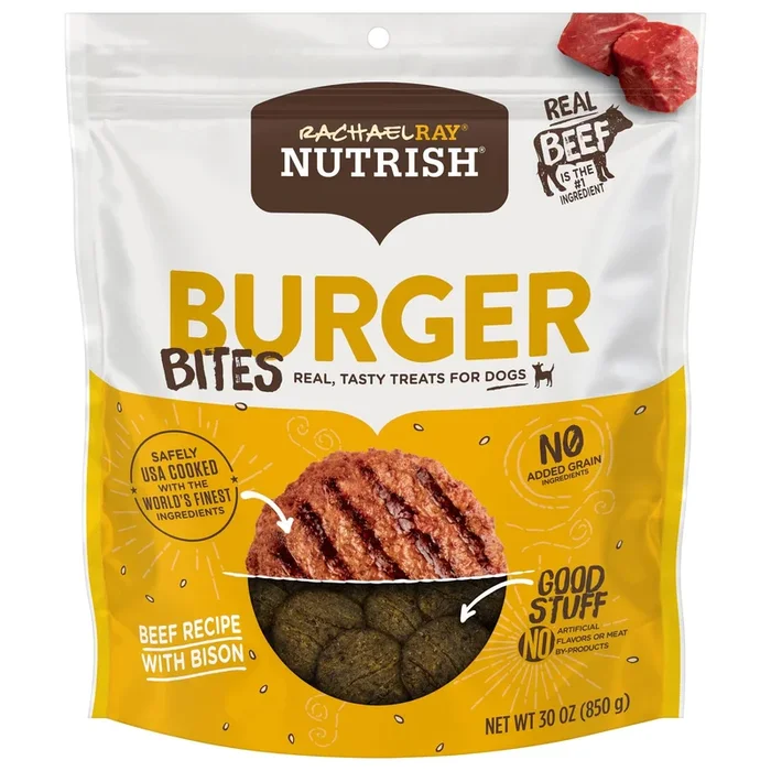 Rachael Ray Nutrish Burger Bites Beef and Bison Soft and Chewy Dog Treats – 5 Oz