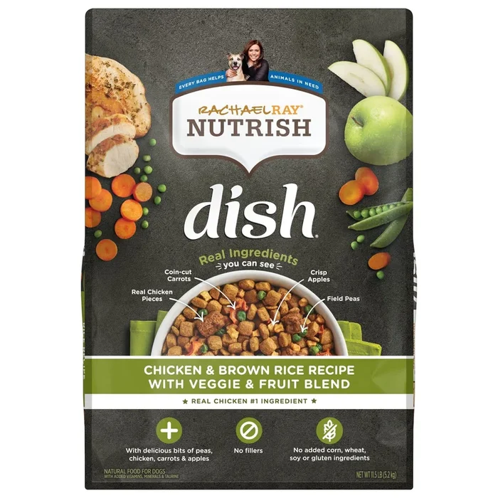 Rachael Ray Nutrish Dish Chicken and Brown Rice Recipe with Veggies and Fruits Recipe Dry Dog Food – 11.5 Lbs