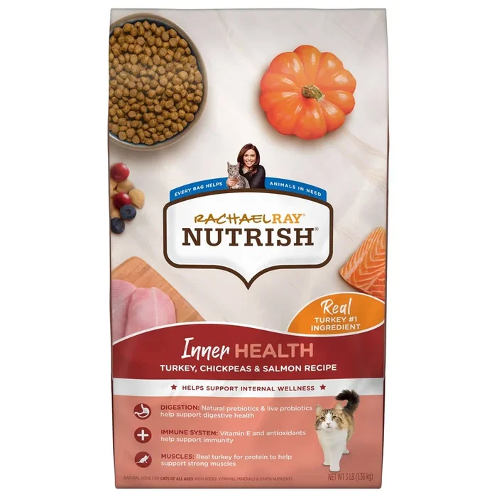 Rachael Ray Nutrish Inner Health Turkey and Salmon with Chickpeas Recipe Dry Cat Food – 3 Lbs