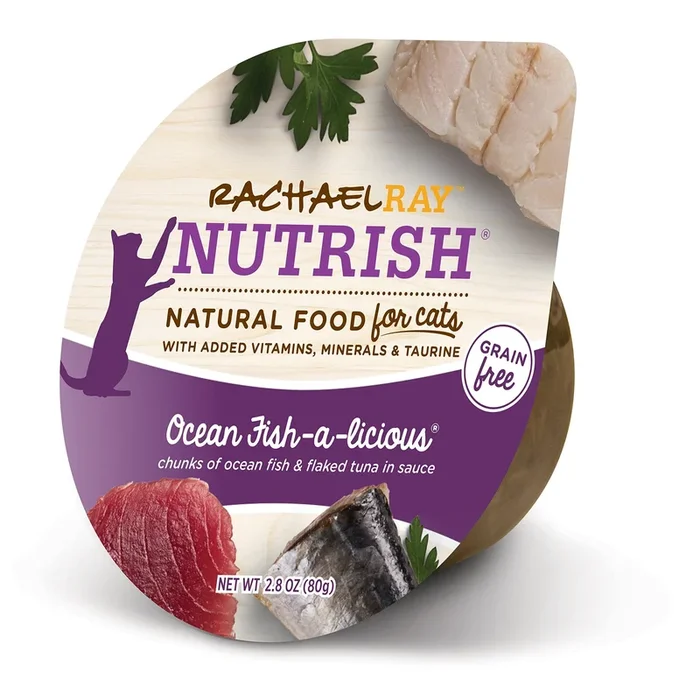 Rachael Ray Nutrish Ocean Fish-a-licious Oceanfish and Tuna Wet Cat Food Trays – 2.8 Oz – Case of 12