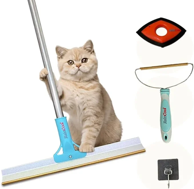 RainCool 3 in 1 Carpet Rake, Pet Hair Removal Tool Multifunctional Cats and Dog Cleaning Manual Carpet Broom Adjustable Long Handle, Small and Mini Lint Brush for Couches, Floors, Mats, Rugs, Cars