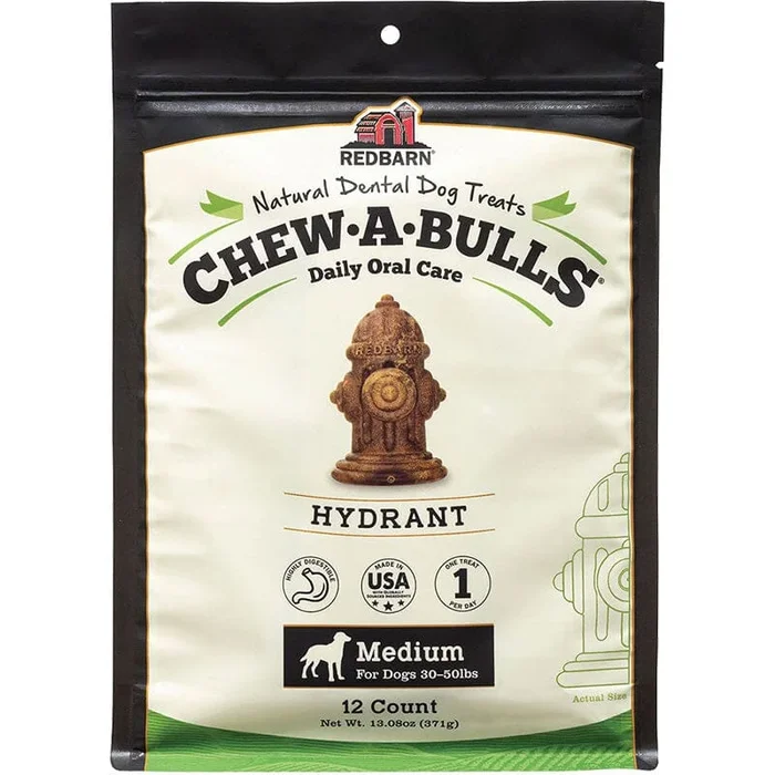 Red Barn Dog Chew-A-Bull Hydrant Dental Dog Chews – Medium – 12 Pack