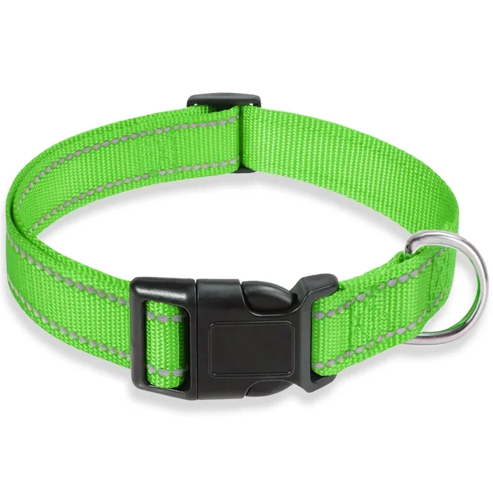 Reflective Dog Collar With Buckle Adjustable Safety Nylon Collars For Small Medium Large Dogs, Grass Green S