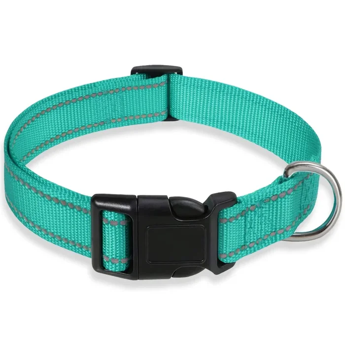 Reflective Dog Collar With Buckle Adjustable Safety Nylon Collars For Small Medium Large Dogs, Green L