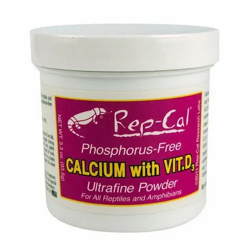 Rep-Cal, Phosphorus Free Calcium with Vitamin D3 – Ultrafine Powder, 3.3 oz