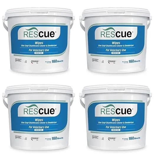 REScue One-Step Disinfectant Cleaner & Deodorizer Wipes for Vet Use – Cleaner for Kennels, Litter Boxes, Vet Offices, Pet Grooming Surfaces – Extra Large, 160-Count Wipes Bucket (4 Pack)