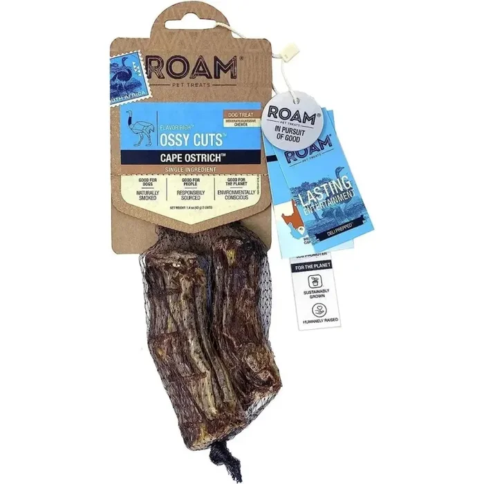 Roam Pet Treats Ossy Cuts Ostrich Neck Dog Chew for Small to Medium Dogs