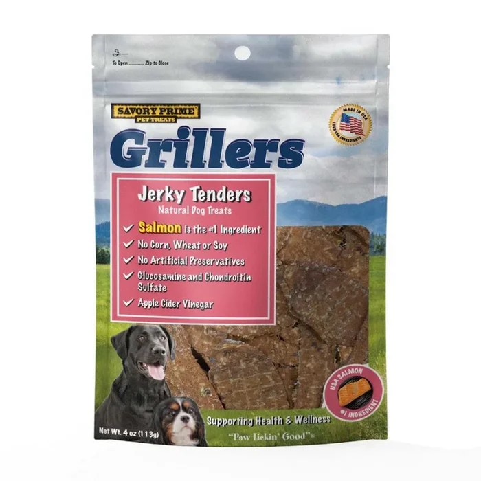 Savory Prime, Savory Prime Girllers Jerky Tenders Dog Treats, Salmon, 4 Ounces