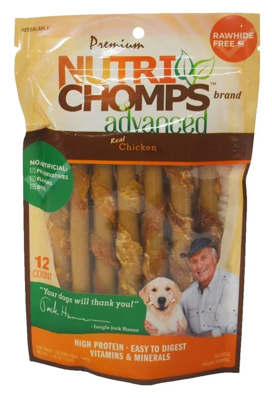 Scott Pet Nutri-Chomps Rawhide-Free Advanced Mini Twists Wrapped with Chicken Natural Dog Chew Treats – Mini – 12 Count