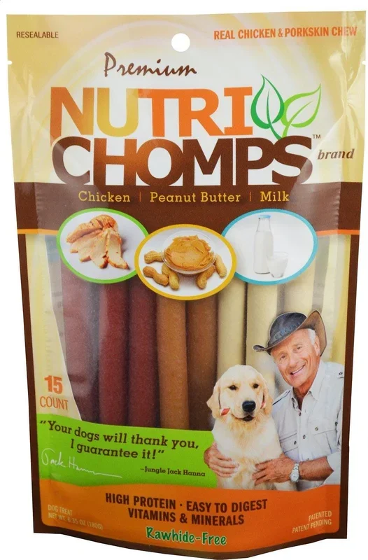 Scott Pet Nutri-Chomps Rawhide-Free Assorted Mini Pork Twists with Chicken Peanut Butter and Milk Natural Dog Chew Treats – Mini – 15 Count