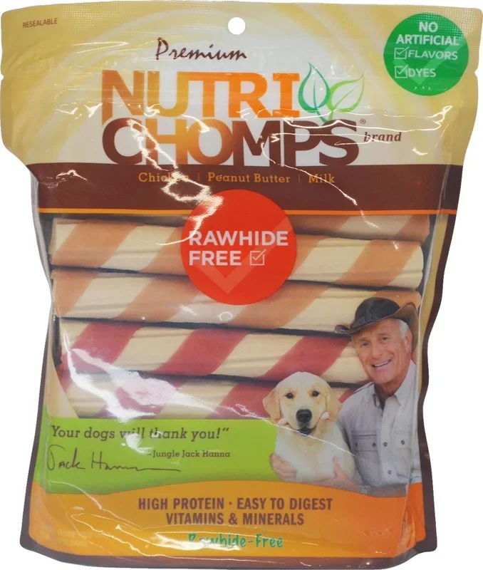 Scott Pet Nutri-Chomps Rawhide-Free Wrapped Twists Mixed Chicken Peanut Butter and Milk Natural Dog Chew Treats – 12 Count