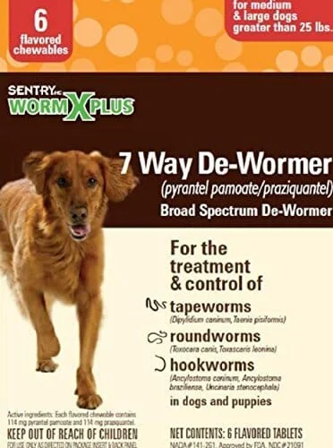 Sentry WormX + 7 Way De-Wormer Tablets for Medium and Large Dogs – 6 Count