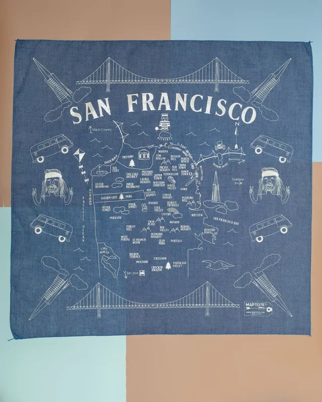 SF Map Bandana in Light Blue (Made in the USA)