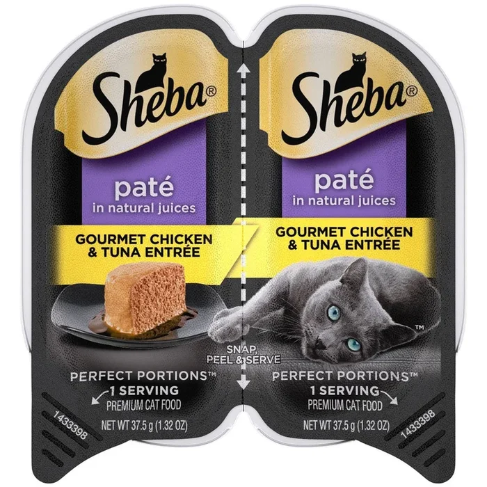 Sheba Perfect Portions Chicken and Tuna Pate Twin Pack Wet Cat Food Trays – 2.65 Oz – Case of 24