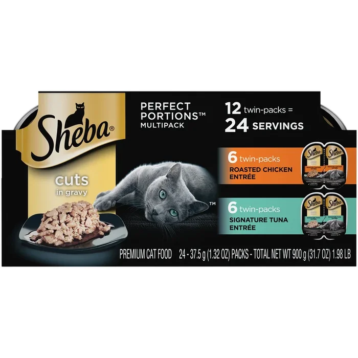 Sheba Perfect Portions Cuts in Gravy Roasted Chicken and Tuna Twin Pack Wet Cat Food Trays – Variety Pack – 2.6 Oz – 12 Pack – Case of 2