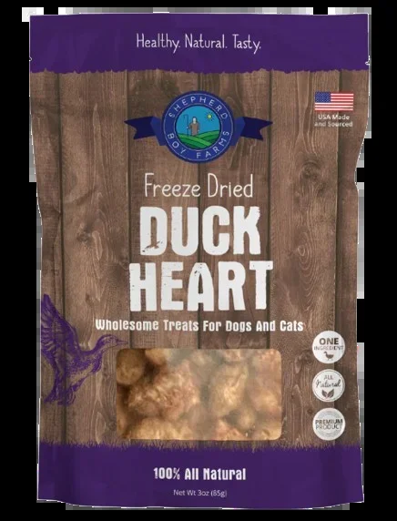 Shepherd Boy Farms Duck Heart Raw Freeze-Dried Treats for Dogs & Cats, 8oz