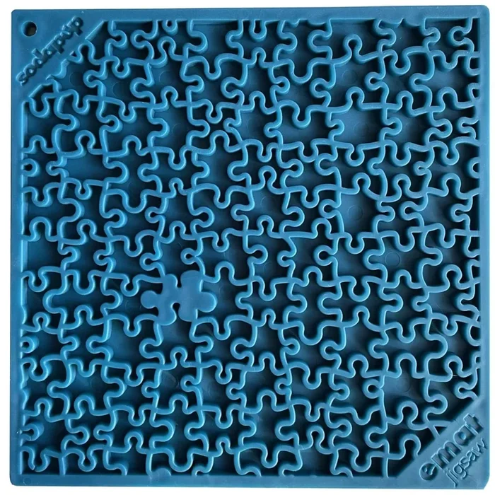 SodaPup TPE eMat Enrichment Lick Mat Jigsaw Blue, 8″