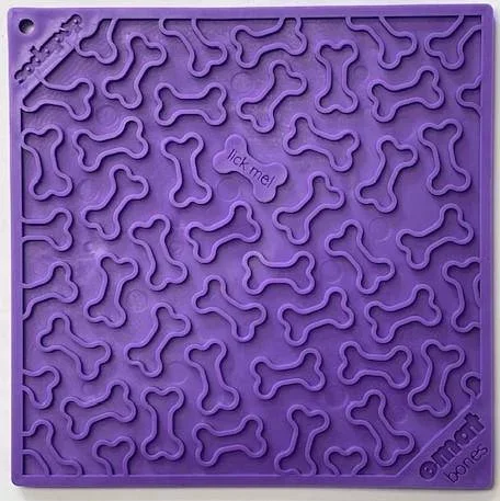 SodaPup TPE eMat Enrichment Lick Mat, Purple Bones, Large 8″
