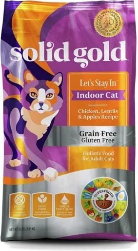 Solid Gold Let’s Stay In Grain-Free Chicken Lentils and Apples Indoor Dry Cat Food – 12 Lbs