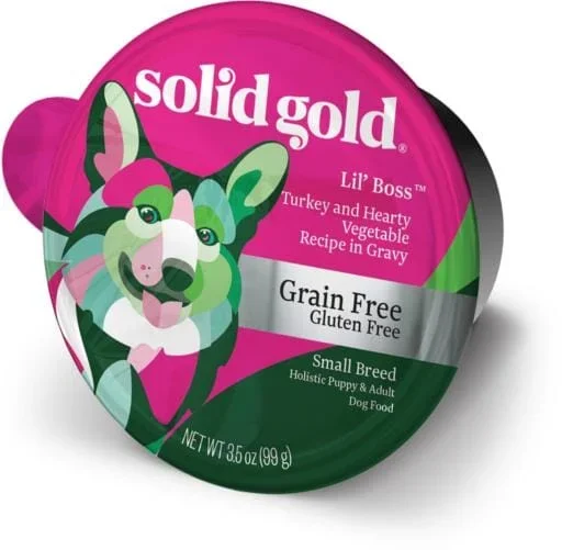 Solid Gold Lil’ Boss Grain-Free Turkey with Hearty Vegetables Small-Breed Adult and Puppy Wet Dog Food Tray – 3.5 Oz – Case of 12