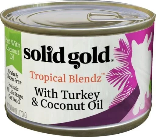 Solid Gold Tropical Blendz Grain-Free Turkey and Coconut Oil Pate Canned Cat Food – 6 Oz – Case of 16