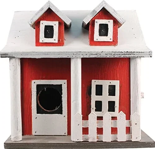 Songbird Essentials Picket Fence Cottage Bird House – Red/White – 8 X 6.5 X 8 In