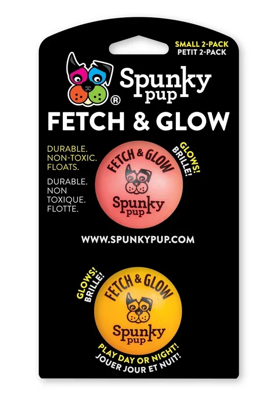 Spunky Pup Fetch and Glow-in-the-Dark Ball Float and Fetch Dog Toy – Small – 2 Pack