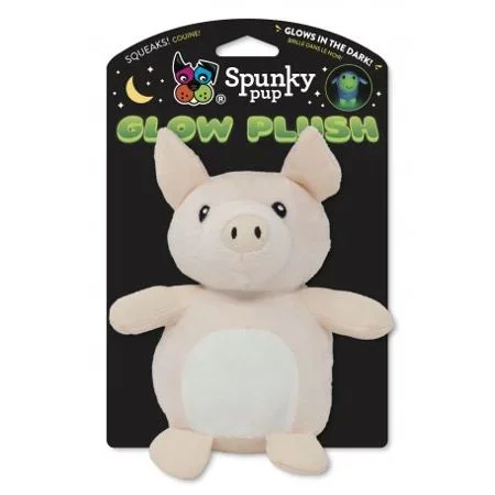 Spunky Pup Glow In the Dark Pig Squeak and Plush Dog Toy – Large