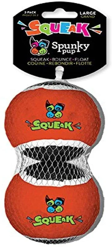 Spunky Pup Squeaky Tennis Balls Squeak and Float Fetch Dog Toy – Large – 2 Pack