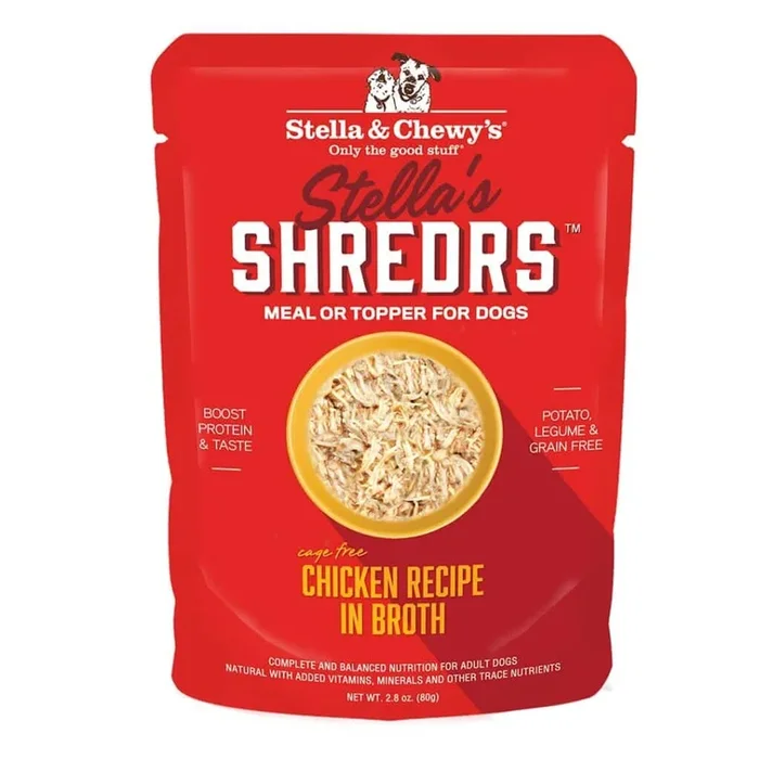 Stella & Chewy’s Stella’s Shredrs Cage Free Chicken Recipe in Broth Wet Dog Food, 2.8oz Pouch