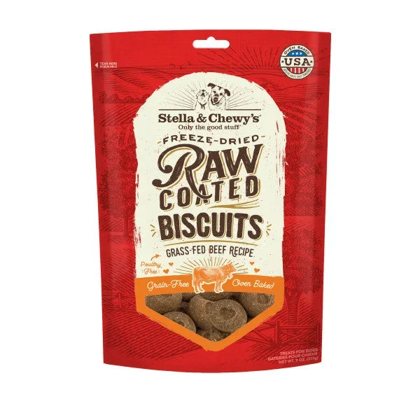 Stella & Chewy’s Treats for Dogs – Beef Raw Coated Biscuits, 9-oz Bag